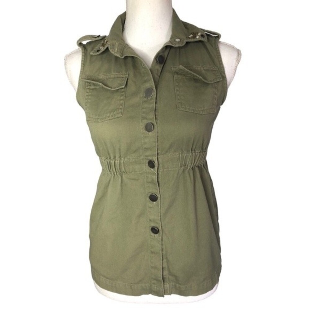 Disney D-Signed Studded Skull Print Olive Green Cargo Vest